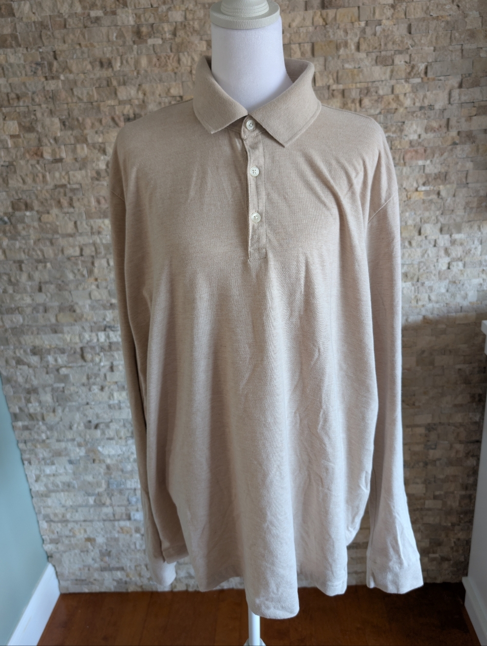 Men's Beige Tan Collared Cotton Polo Lightweight Neutral Prep Classic Golf XL